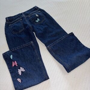 Vintage Old Navy Blue Jeans Girls Sz12‎ Butterfly Appliqué  Y2K Flare 2002